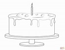 Dibujo de Pastel de cumpleaños con una vela para colorear | Dibujos ...