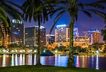 Orlando Florida, skyline, Lake Eola, cityscape, skyscrapers, reflections, water, night - Megan's ...
