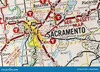 Sacramento City California Road Trip Map Closeup Stock Image - Image of ...