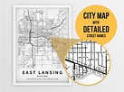 Printable Map of East Lansing MI With Street Names Michigan - Etsy