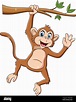 Cute Monkey hanging on a tree branches cartoon animal vector ...