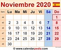 Calendario noviembre 2020 en Word, Excel y PDF - Calendarpedia