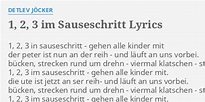 "1, 2, 3 IM SAUSESCHRITT" LYRICS by DETLEV JÖCKER: 1, 2, 3 in...