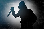 Murderer Holding Knife In His Hand Stock Photo - Download Image Now ...