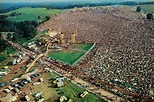 Aerial view of over 400,000 people at the Woodstock Music Festival, New ...
