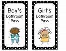 This is a set of bathroom and hall passes with black and white polka ...