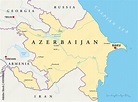 Azerbaijan political map with capital Baku, national borders, most ...