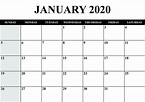 Blank Calendar January 2020 Printable Fillable Template Notes - Blank ...
