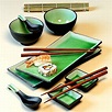 11 Piece Green Japanese Dinnerware Set w/ Sushi Mat Green | Japanese ...