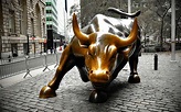 Charging Bull, sometimes referred to as the Wall Street Bull, bronze ...