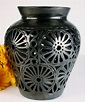 Oaxaca Black Pottery Medium Jar Vase Matte Black Openwork Flowers from ...