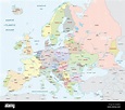 Detaillierte farbige Europa Karte mit allen wichtigen Elementen Stock ...