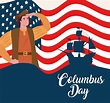 Happy Columbus day celebration banner with Christopher Columbus and USA ...