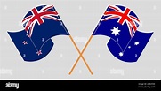 Banderas cruzadas y agitadas de Nueva Zelanda y Australia. Ilustración ...