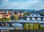 Prague bridges, aerial cityscape, Czech Republic — Stock Photo ...