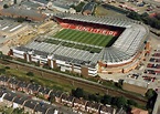 1992: Aerial view after the demolition of the Stretford End as ...