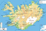 Large detailed physical map of Iceland with all roads, cities and ...