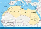 Región De La África Del Norte, Mapa Político Ilustración del Vector ...