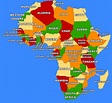a map of africa with all the major cities and their names in red, green ...