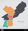Mapa de Filadelfia con municipios y modernas formas redondas Imagen ...