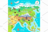 Asia Mainland Cartoon Map with Fauna | Creative Daddy