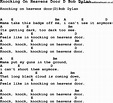 Song Knocking On Heavens Door D Bob Dylan, song lyric for vocal ...