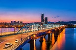 Ponte E Han River De Dongjak Na Cidade De Seoul, Coreia Do Sul Foto de ...