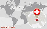 Mapa del mundo con Suiza magnificada. 2023