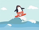 Cute penguin surfing on big waves 1750296 Vector Art at Vecteezy