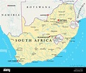 Politische Karte von Südafrika mit Kapitellen Kapstadt, Pretoria und Bloemfontein mit ...