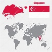 Singapore map on a world map with flag and map pointer. Vector ...
