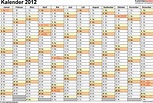 Kalender 2012 mit Excel/PDF/Word-Vorlagen, Feiertagen, Ferien, KW