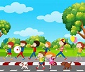 Niños en banda marchando en el parque | Vector Premium