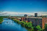 Manchester, New Hampshire, USA Skyline on the Merrimack River Stock ...