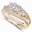 GIA Certified 1 Carat Trilogy Round Diamond Wedding Ring Set in Yellow ...