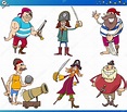 Piratas personajes de dibujos animados conjunto vector, gráfico ...