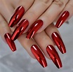 24 Shiny Red Mirror Nails Coffin Press On nails Extra Long fake nails ...