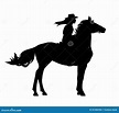 Cowgirl And Standing Horse Black Vector Silhouette Stock Vector ...