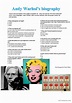 Andy Warhol's Biography - Listening…: English ESL worksheets pdf & doc