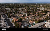 Afternoon aerial view of the urban core of downtown Yuba City ...