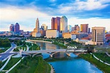 Aerial View Of Downtown Columbus Ohio With Scioto River Stock Photo ...
