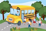 Young students getting on school bus 670464 Vector Art at Vecteezy