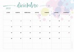 Calendario mensual - diciembre 2022 - megustaenpapel.com