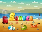 Cartoon illustration of Summer vacation beach background 10574549 ...