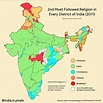 Map showing 2nd-most followed religion in every district of India : MapPorn