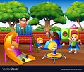 Cartoon children having fun in the playground Vector Image