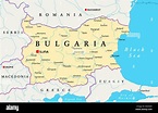 Political map of Bulgaria with capital Sofia, national borders ...