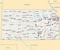 Large highways map of Kansas state with relief and major cities ...