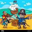 Ilustraciones de personajes de dibujos animados con barco pirata en la ...