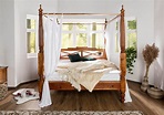 Massivholz Himmelbett 180x200 cm Akazienholz Farbe nougat honig Bett ...